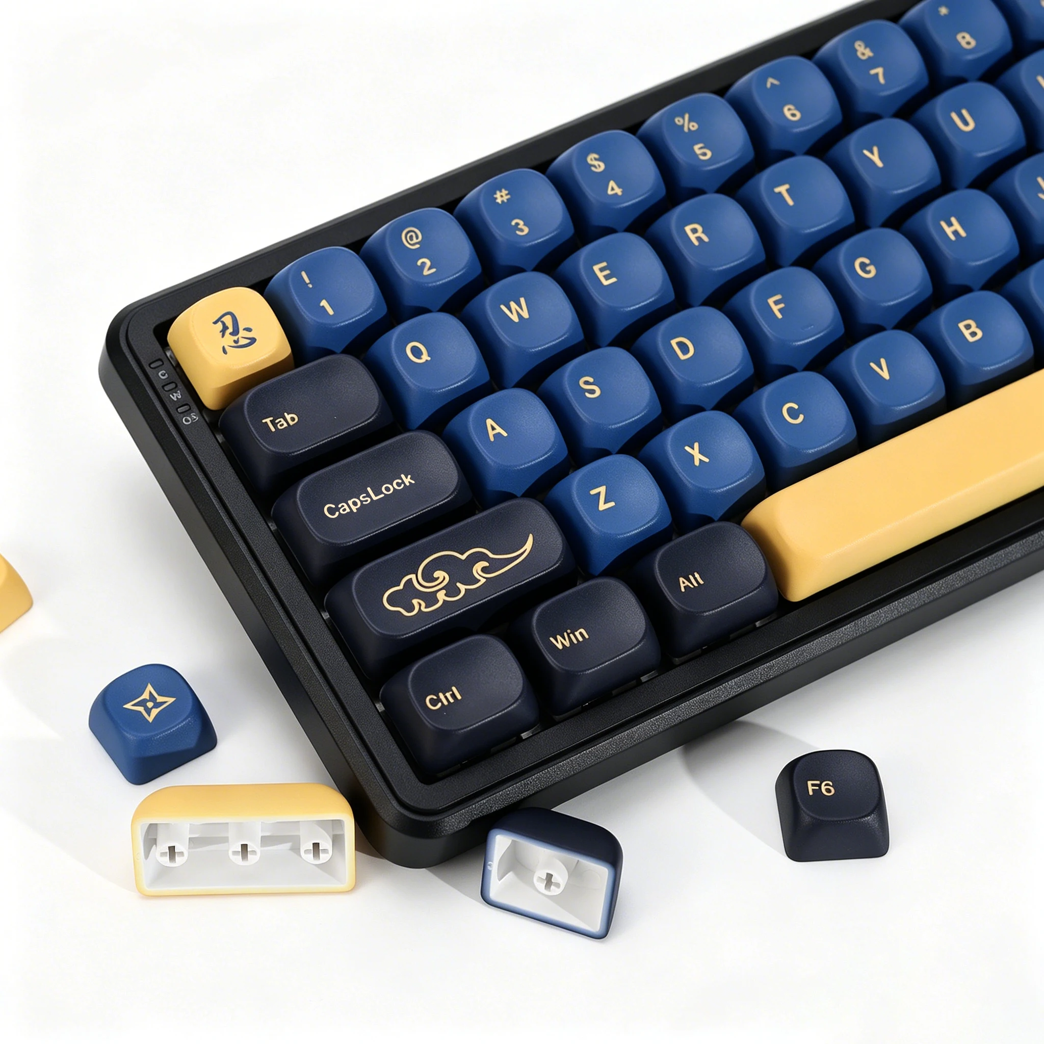 KBDiy GMK Blue Samurai Keycap Retro KOA MOA PBT Keycaps ISO Custom For 75% 60% Magnetic Gaming Mechanical Keyboard KIT Key Caps