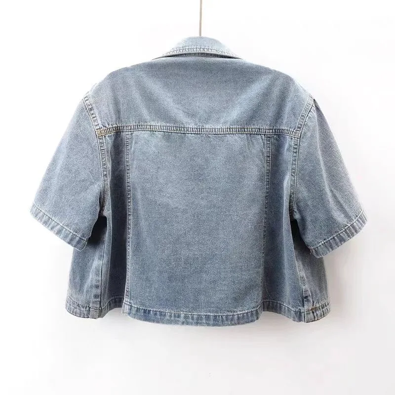 Fdfklak 2023 Summer New Joker Casual Short-sleeved Denim Jacket Women Short Blouse Shawl Waistcoat Female Jaqueta Jeans Feminina