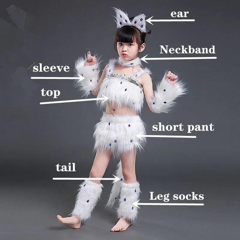 Biały kot cosplay dla dziewczynek sexy cat girl cosplay kostiumy fox girl cosplay zwierzęce kostiumy do tańca dla dzieci halloween