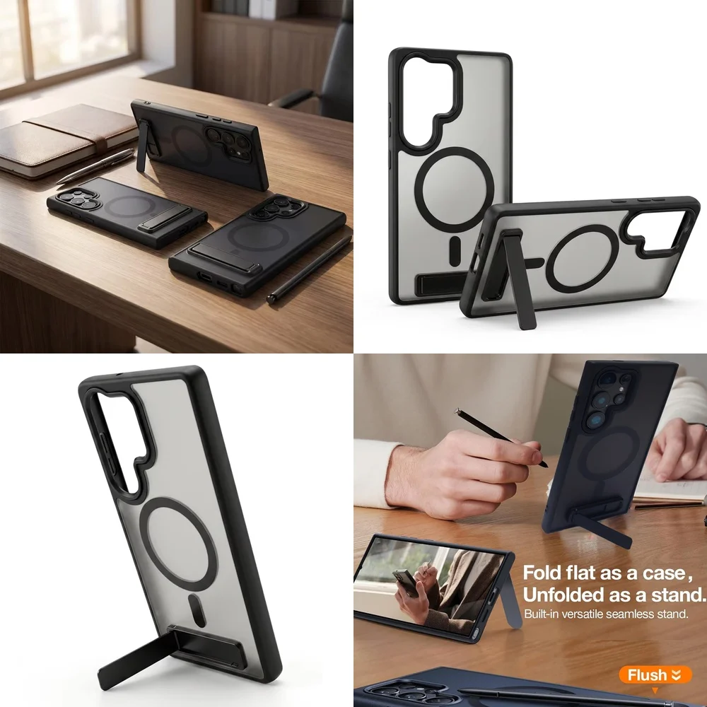 Shockproof Matte Magnetic Kickstand Holder Case for Samsung Galaxy S26 Ultra S23 S22 S24 S25 Protective Soft TPU Hard PC Cover