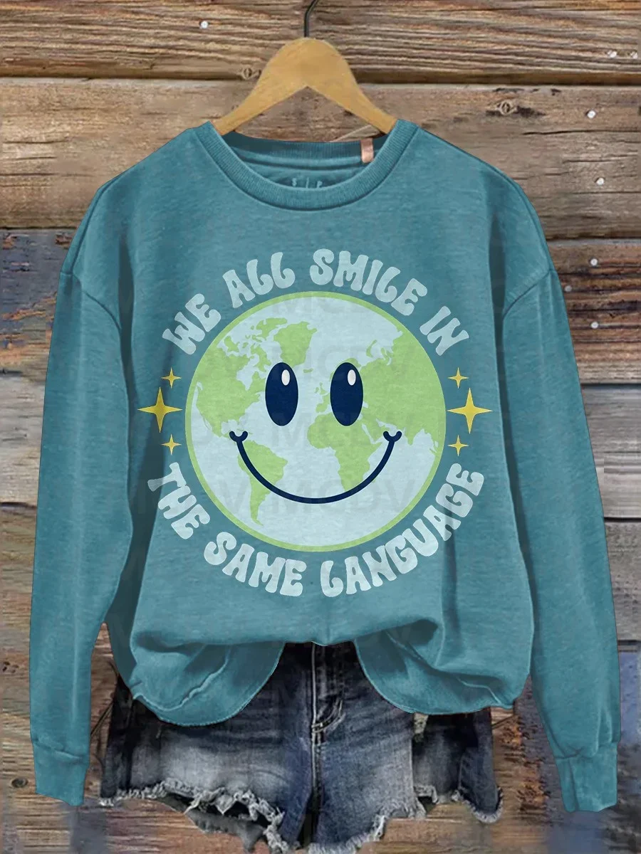 Dames Lachen We Allemaal In De Taalprint Casual Sweatshirt Met Lange Mouwen 3d Bedrukte Damestrui