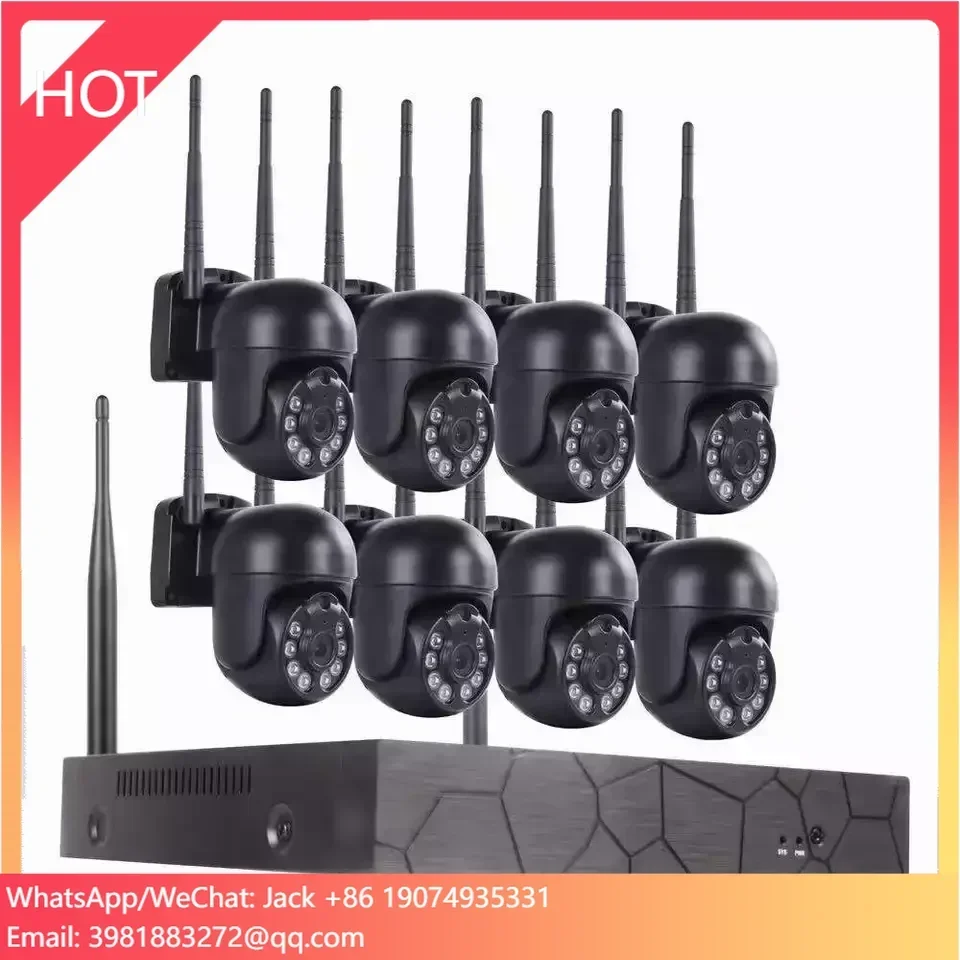 Kit Cctv Wifi NVR de 5MP y 8 canales, Audio bidireccional, Pan Tilt, rotación, domo PTZ, cámara exterior, Wifi, Kit de cámara inalámbrica de 8 canales
