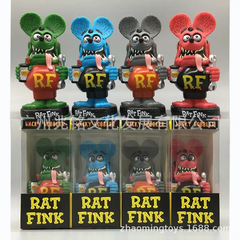 Trend Toy Rat Fink Car Repairer Car Shake Head Doll Locomotive Culture Symbol Old School 17cm Pvc Anime Figure Car Ornament