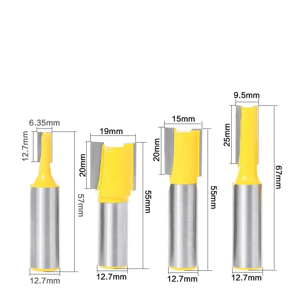 4PC 1/2 Inch 12.7mm Shank Straight/Dado Wood Router Bit 4 Sizes Diameter Wood Cutting Tools High Quality