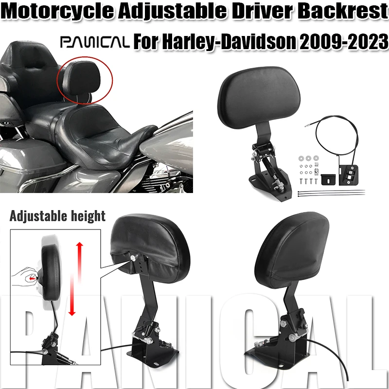 Panical Motorcycle Adjustable Driver Backrest For Harley Touring Electra Glide Road Glide Road King Street Glide CVO 2009-2023