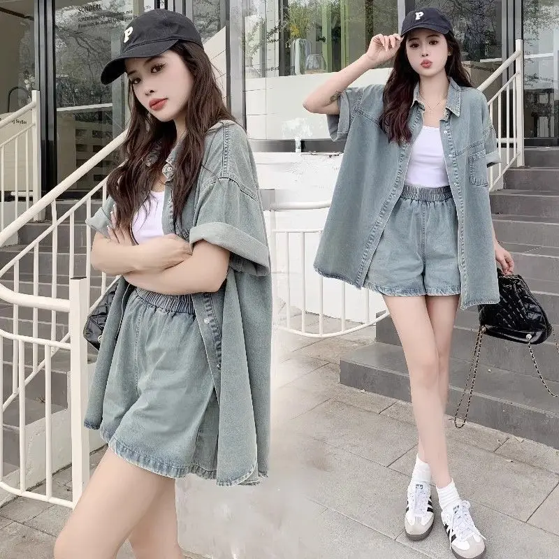 

Two-Piece Set Denim Short-Sleeved Thin Shirt Shorts Women 2025 Summer New Style Design Niche Loose Versatile Casual Suit