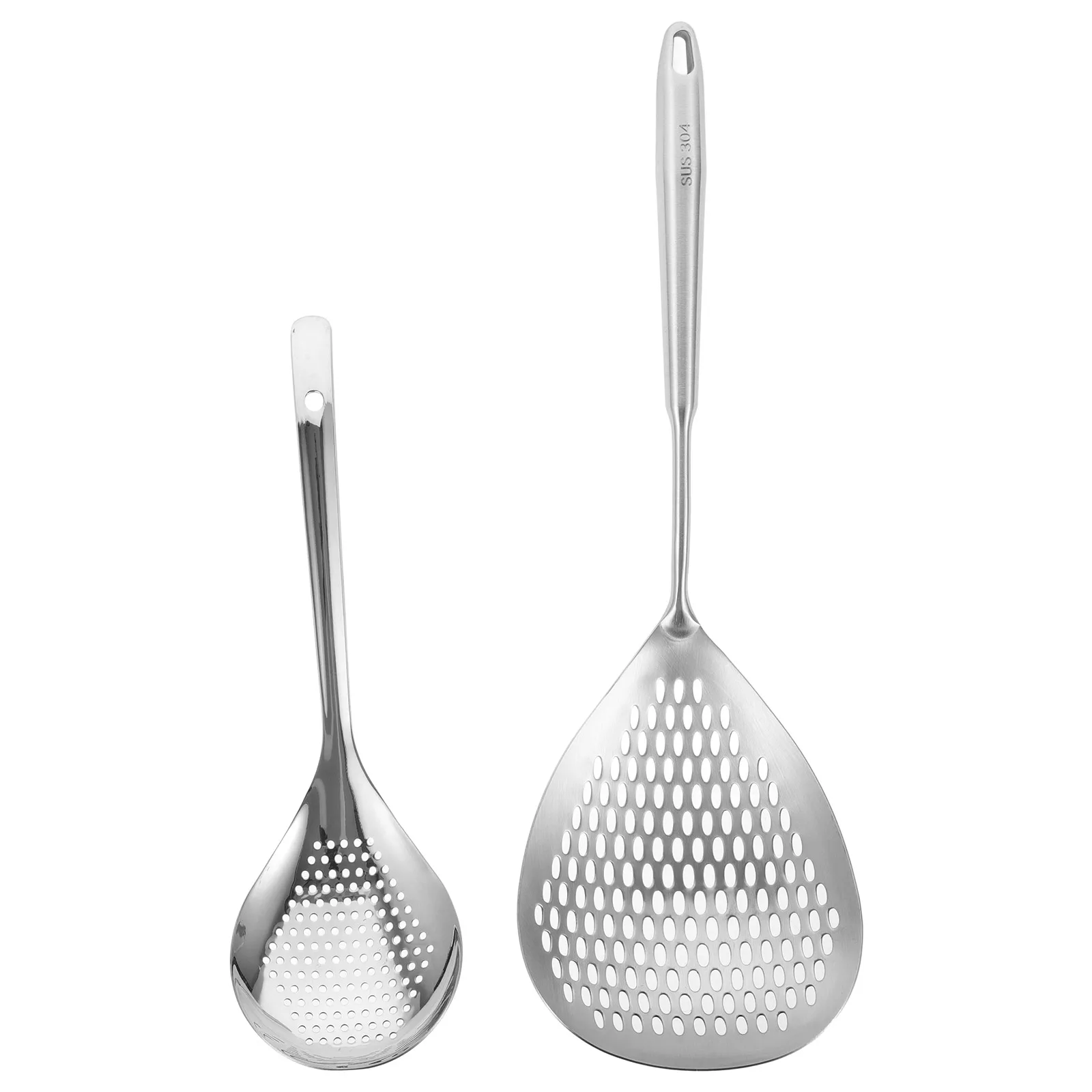 

2pcs Stainless Steel Colander Kitchen Strainer Metal Pasta Colander Wall Hanging Large Scoop Sturdy Handle Easy Clean Cooking