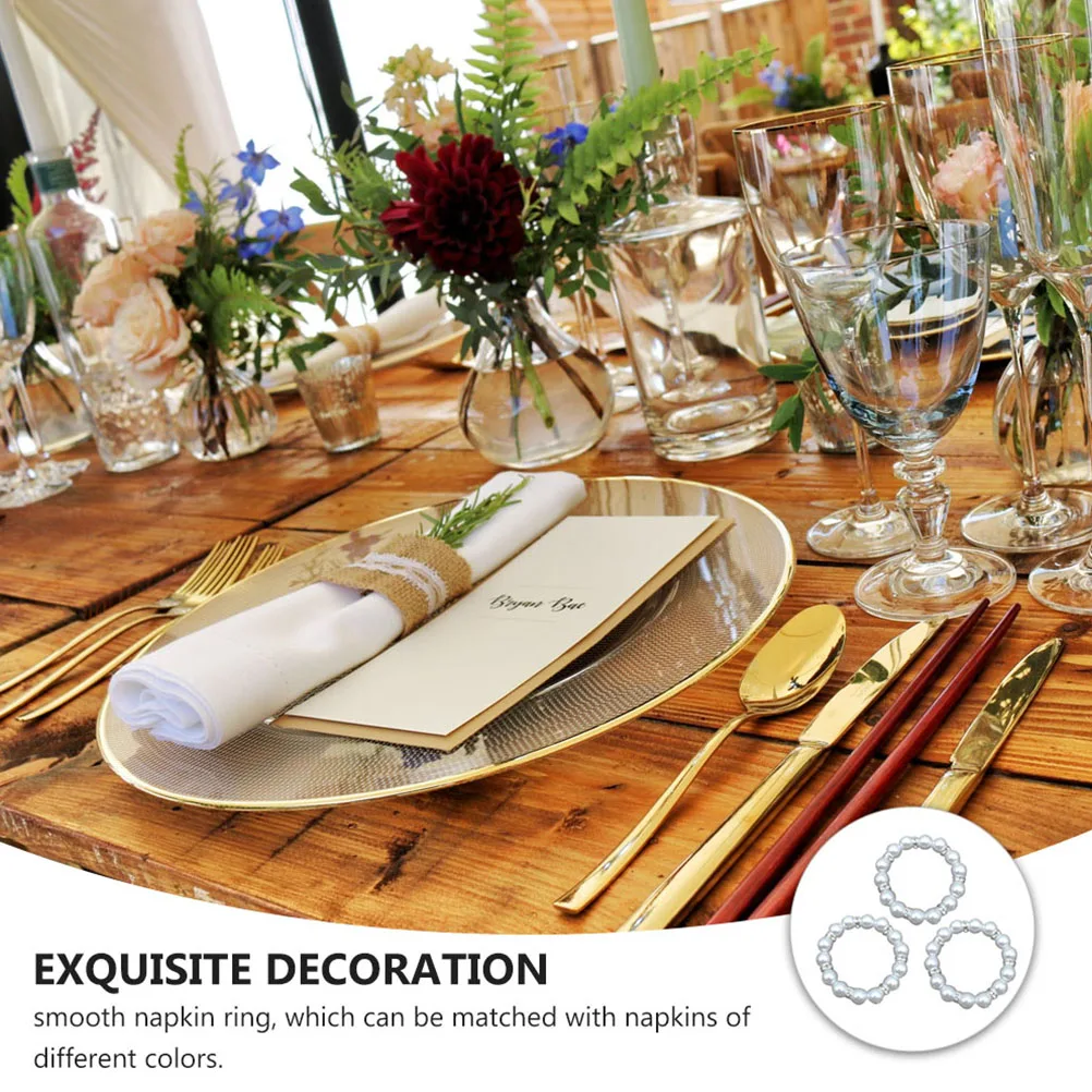 

5pcs Napkin Ring Plastic White Pearl Buckle Reusable Table Decor Wedding Party Banquet Serviette Elegant Kitchen Barware