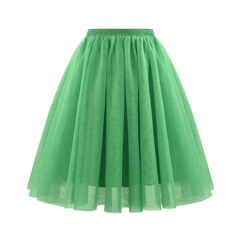 Minifalda de tul para mujer, Falda corta plisada de cintura alta, Color sólido, malla negra y verde, informal, primavera y verano