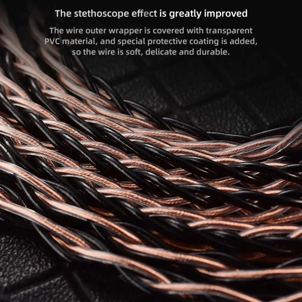 

8-Strand QKZ T1 Headphone Cord Silver Plated 0.75MM 2Pin KZ Earphone Cable 3.5mm Jack 200 Core TC KZ Wired Headphones