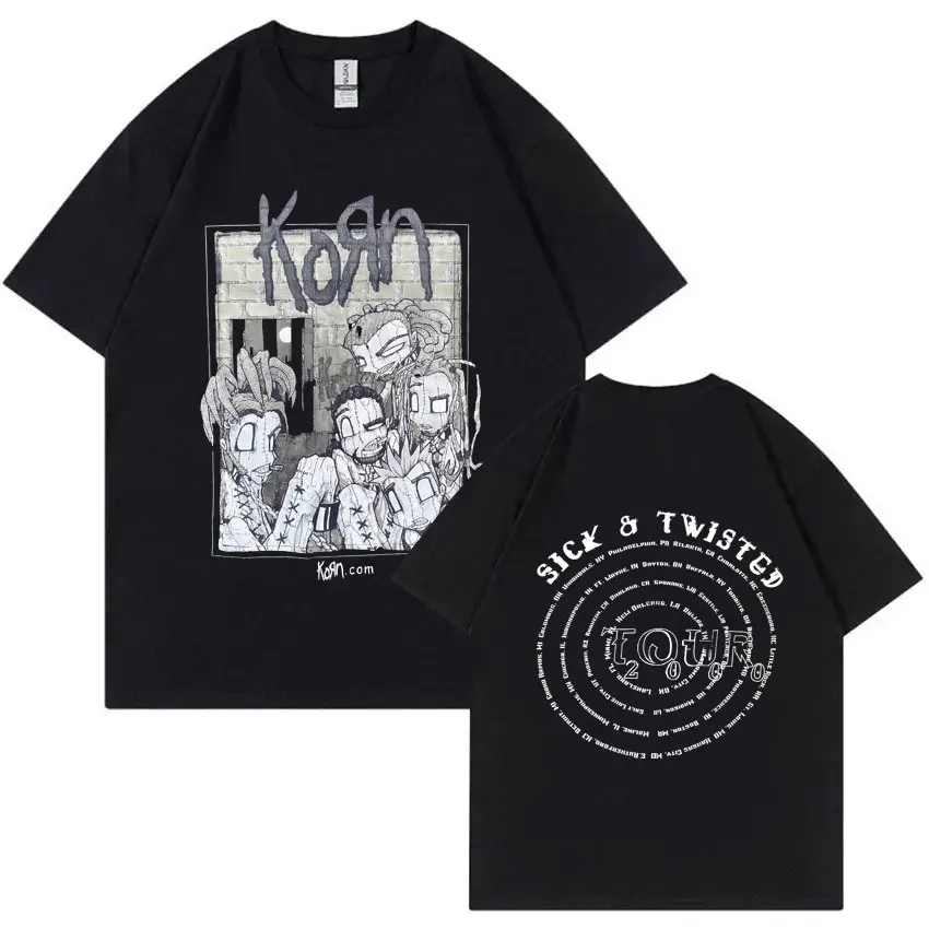 

Rock Band Korn Sick & Twisted Tour 2000 T-shirt Male Alternative Nu Metal Music T Shirts Men Fashion Vintage Oversized Tshirt