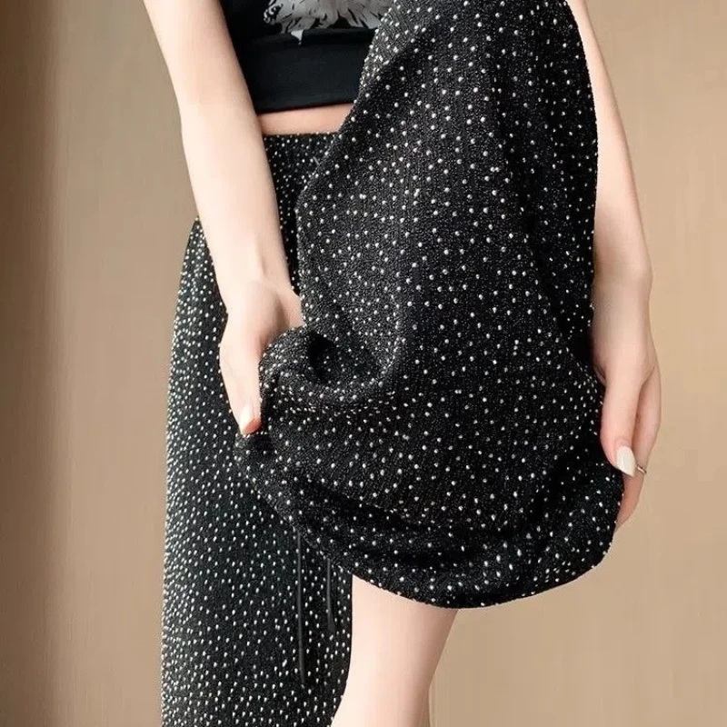 2024Summer Women's Casual Fashion Elegant Commuting Diamond Set High Waist Drop Concealing Flesh Loose Lazy Style Wide Leg Pants