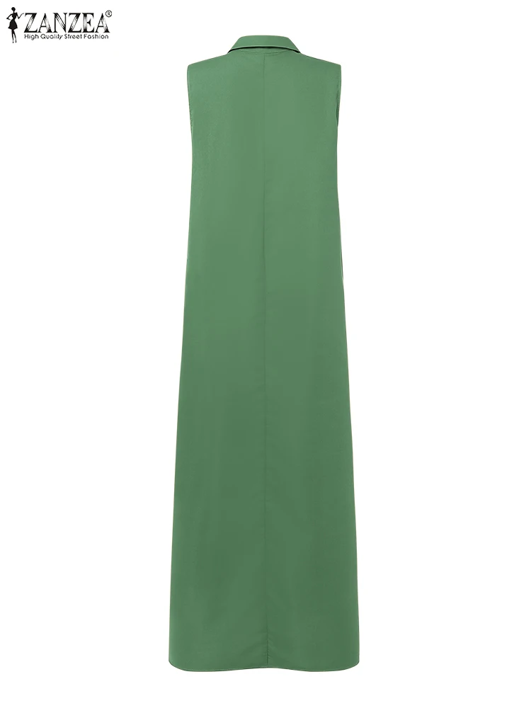 ZANZEA 2025 ผู้หญิงฤดูร้อน Sundress แฟชั่น Maxi ยาวชุดลําลองคอ Baggy Solid ทํางาน OL Vestidos Robe Femme