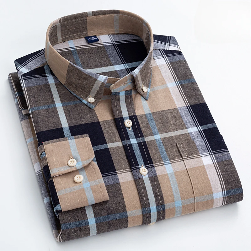 New in shirt Linen cotton Long-sleeve shirts for men slim fit Casual plain shirt designer white Fashion korean plaid clothes