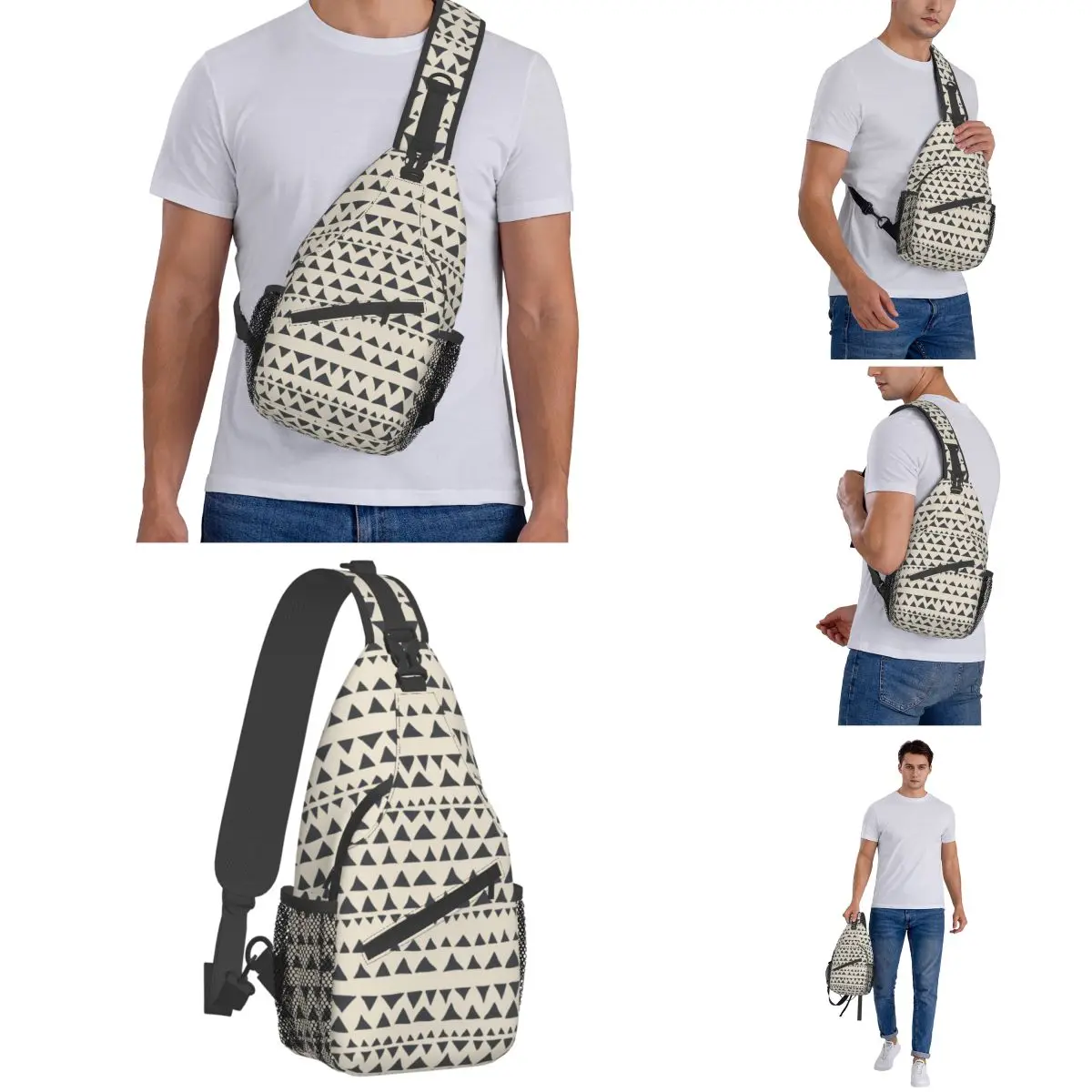 Afrykańskie strzały błotne kości słoniowej torba ze sznurkiem torba Crossbody na klatkę piersiową plecak na ramię Outdoor Sports Daypacks Tribal geometryczny torba we wzór