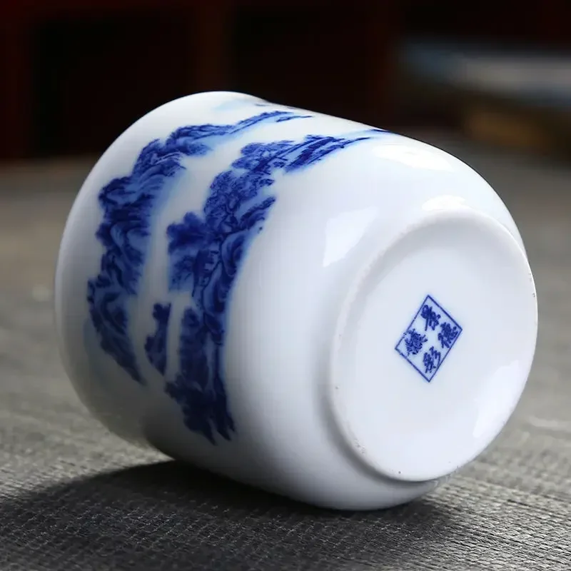 Ceramic Teacup, Blue and White Porcelain Personal Tea Bowl Wine Cup, Jingdezhen Teaware, Household Drinkware for Water, Coffee