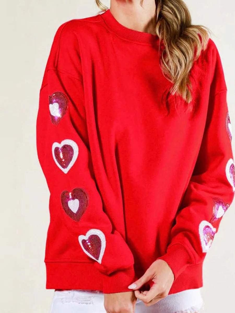 Dourbesty Valentine s Day Sweatshirt for Women Funny Love Heart Graphic Pullover Tops Sparkly Long Sleeve Crewneck Shirt Tops