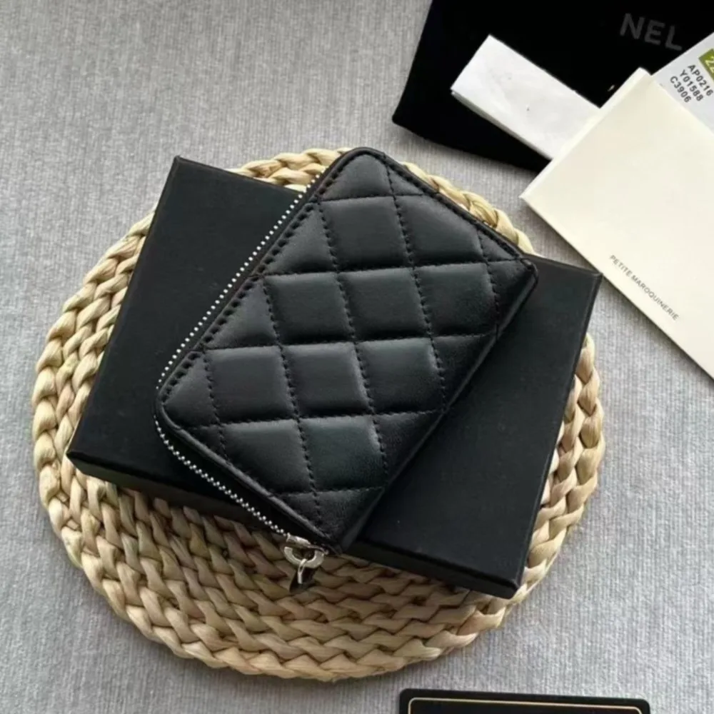 Fashion Sheepskin Leather Business Card Holder Flap Credit Card Coin Purse Classic Diamond Lattice Small Perfume Ladies Card Bag