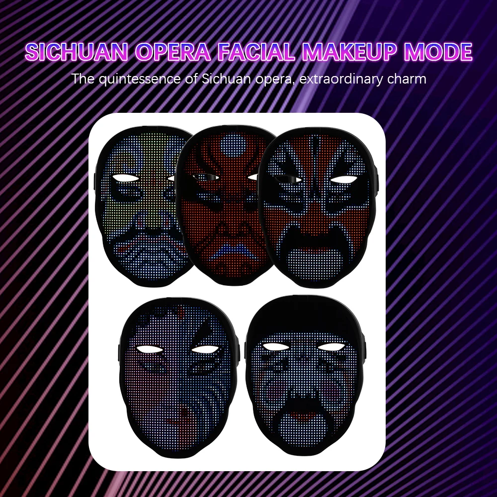 Bluetooth Led Lights Up Party Mask DIY Picture Editing Programmable Mask LED Luminous Mask App Control For Halloween Masquerade