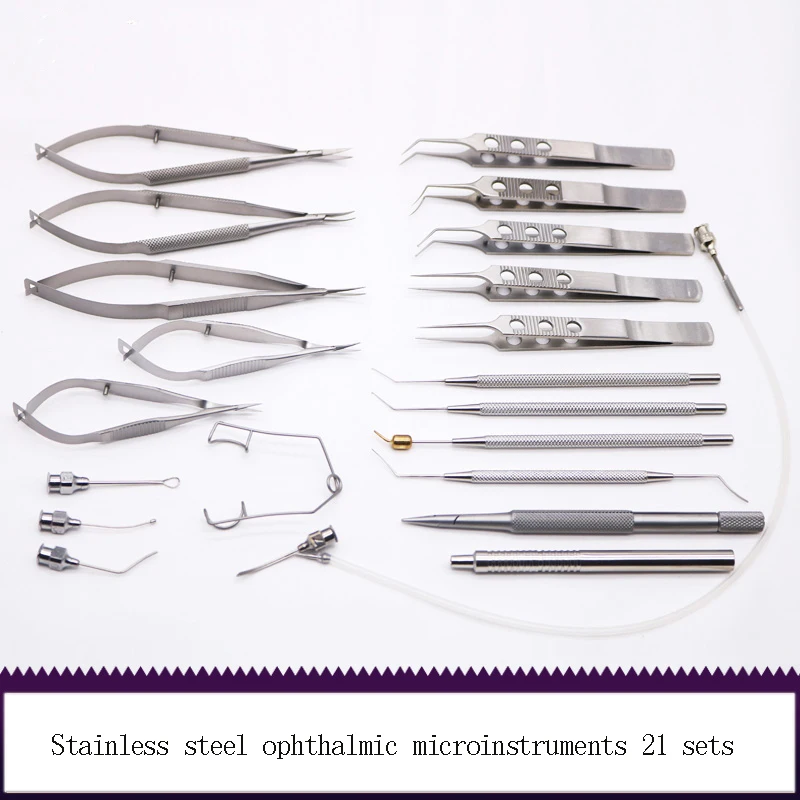 Microinstrumentos oftálmicos importados de aleación de titanio de acero inoxidable de alta calidad, juego de 21 piezas de microinstrumentos