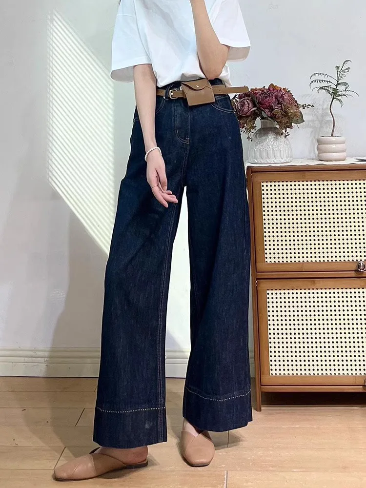 

Deep Blue High Waist Straight Leg Jeans Women's plus Size Loose Wide Leg Pants for Pear aped Body Casual Sle Denim