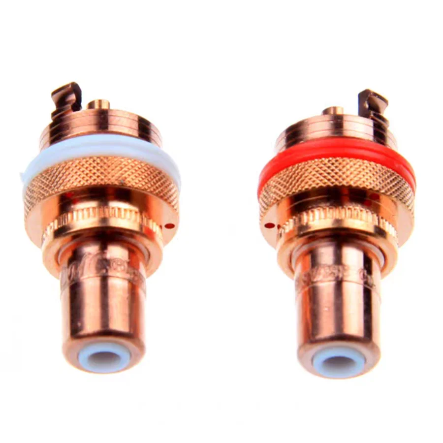 2pcs CMC 805 Pure Red Copper Swiss Cu. RCA Jack Female Socket Connector for HiFi Audio Video TV CD AMP Panel Chassis Mount