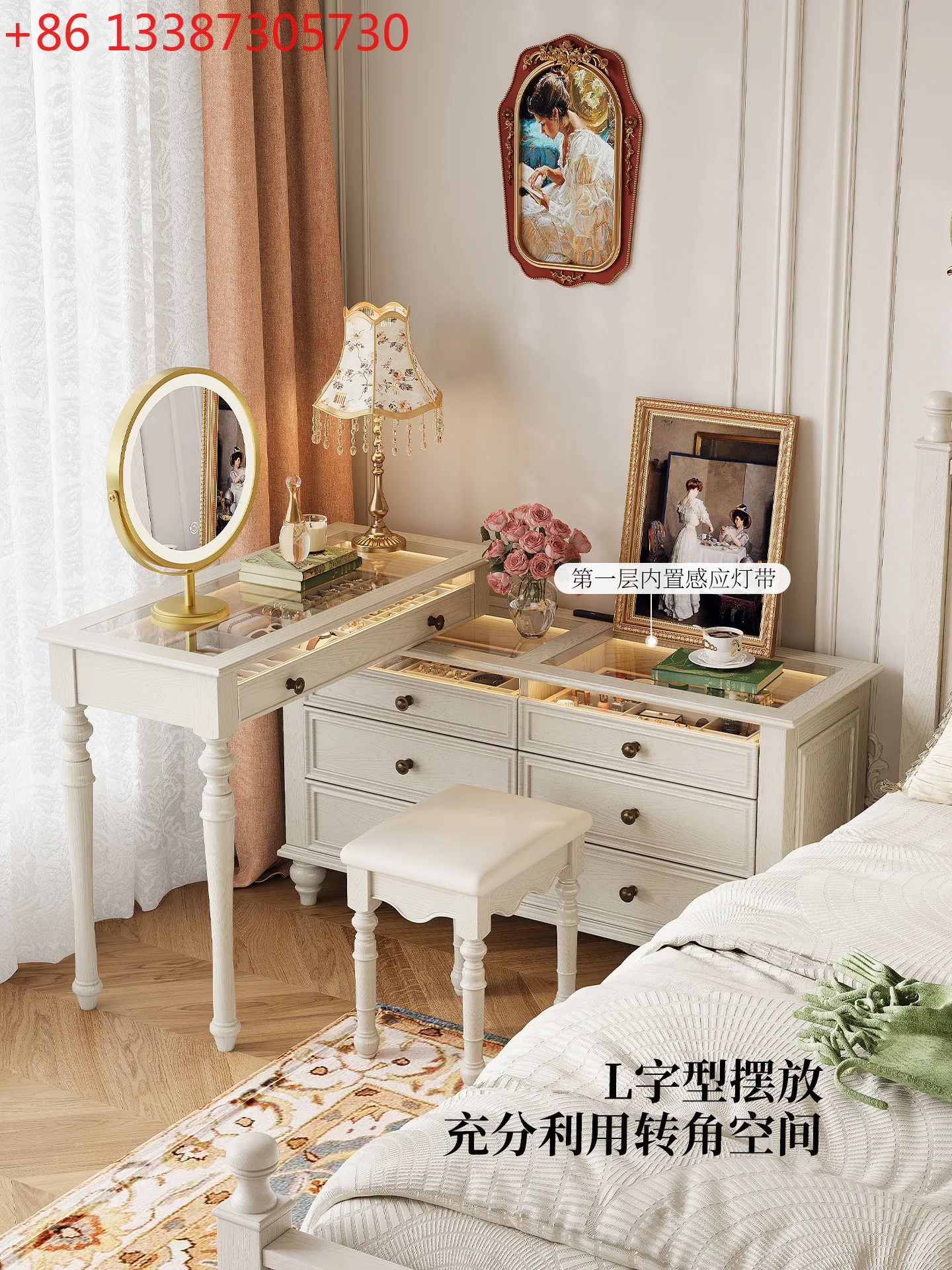 

American white all-solid wood dresser chest cabinet integrated home bedroom makeup table