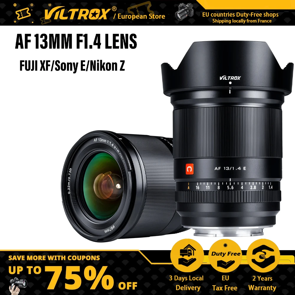 VILTROX 13mm F1.4 for Sony E Nikon Z Fuji X Mount Lens Large Aperture Auto Focus Ultra Wide Angle APS-C Vlog Camera Lens A6700