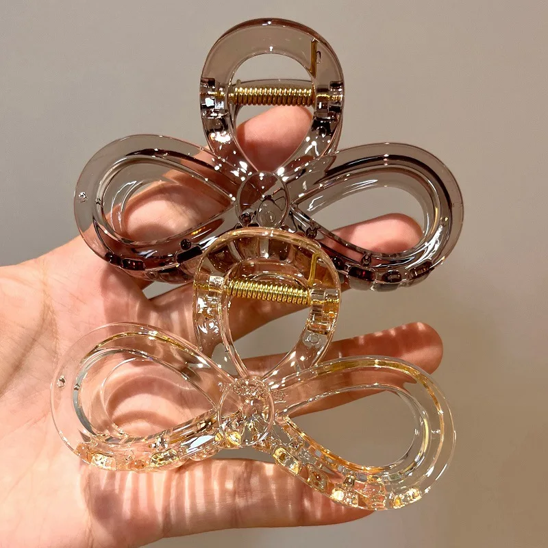 

8CM Bow Large Hair Claw Clips Crab Hair Clamps Women Girls Transparent Thick Barrettes Hairpin Korean Ponytail Hair Accessories