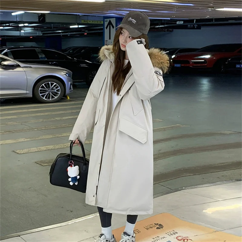

Winter Outdoor Long Parkas Women's Windproof Cotton-padded Coats Safari Style Hooded Overcoat Lady Thicken Warm Loose Outerwear