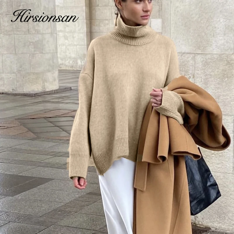 Hirsionsan Chic Turtle Neck Autumn Winter Sweater Women Soft Warm Basic Knitted Pullover 12 Colors Loose Casual Female Jumper