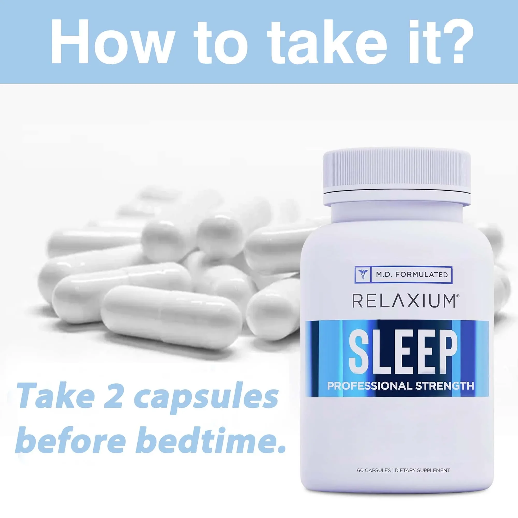 مكمل النوم - قوة احترافية، مكمل غذائي لنوم أفضل - L-Tryptophan، المغنيسيوم - 60 كبسولة