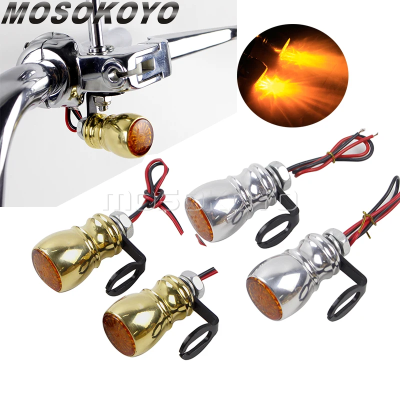 Cafe Racer Old Shool Brass/Aluminum Mini Turn Signal Light Handlebar Relocation Mount LED Blinker Amber Indicator for Chopper