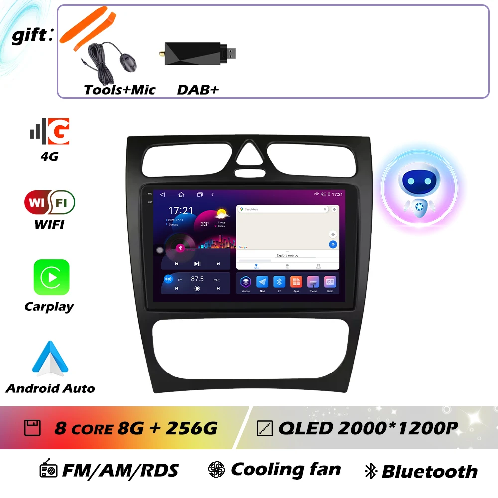 Voor Mercedes-Benz EEN W168 C W203 G W463 Vaneo Vito Viano CLK Klasse C209 Android GPS Autoradio Multimedia Video speler Carplay 4G