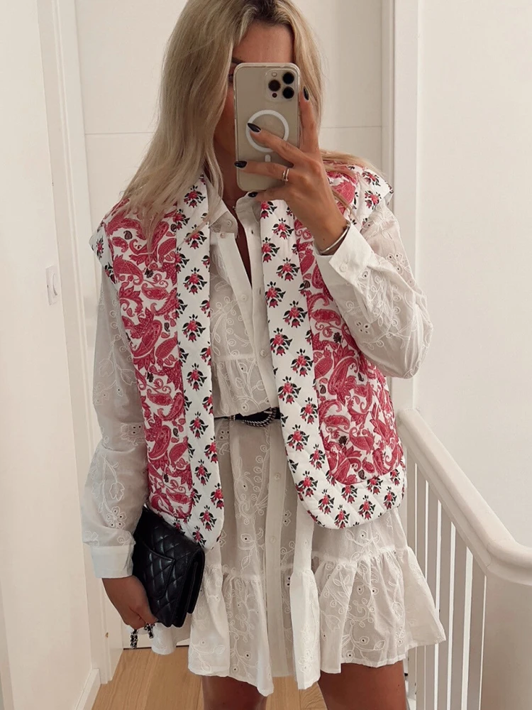 

2025 Printing Vests For Women New Fashion Leisure Sleeveless Jackets Female Vest Loose Winter Warm Streetwear Waiscoat Tops