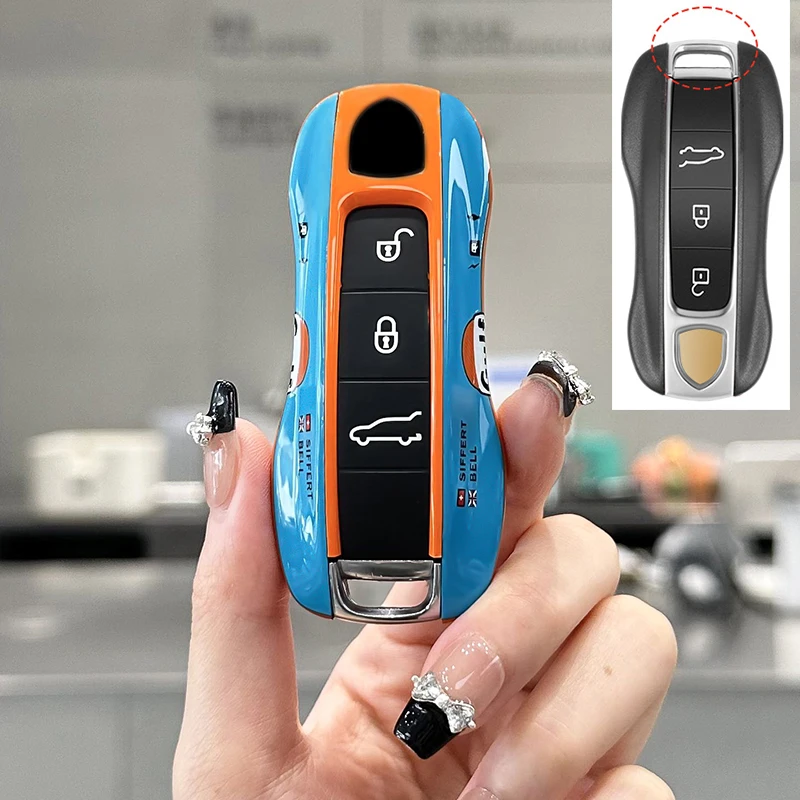 

For Porsche Panamera Cayenne Macan 718 Cayman Boxster 911 Taycan 10-25 Car Gulf Memorial Painted Key Case Protective Shell Cover