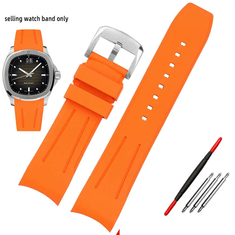 22mm Curved Waterproof fluororubber Watch Strap For Mido New Multifort TV Series M049.526 Rubber Watch Band Men\'s Soft Bracelet