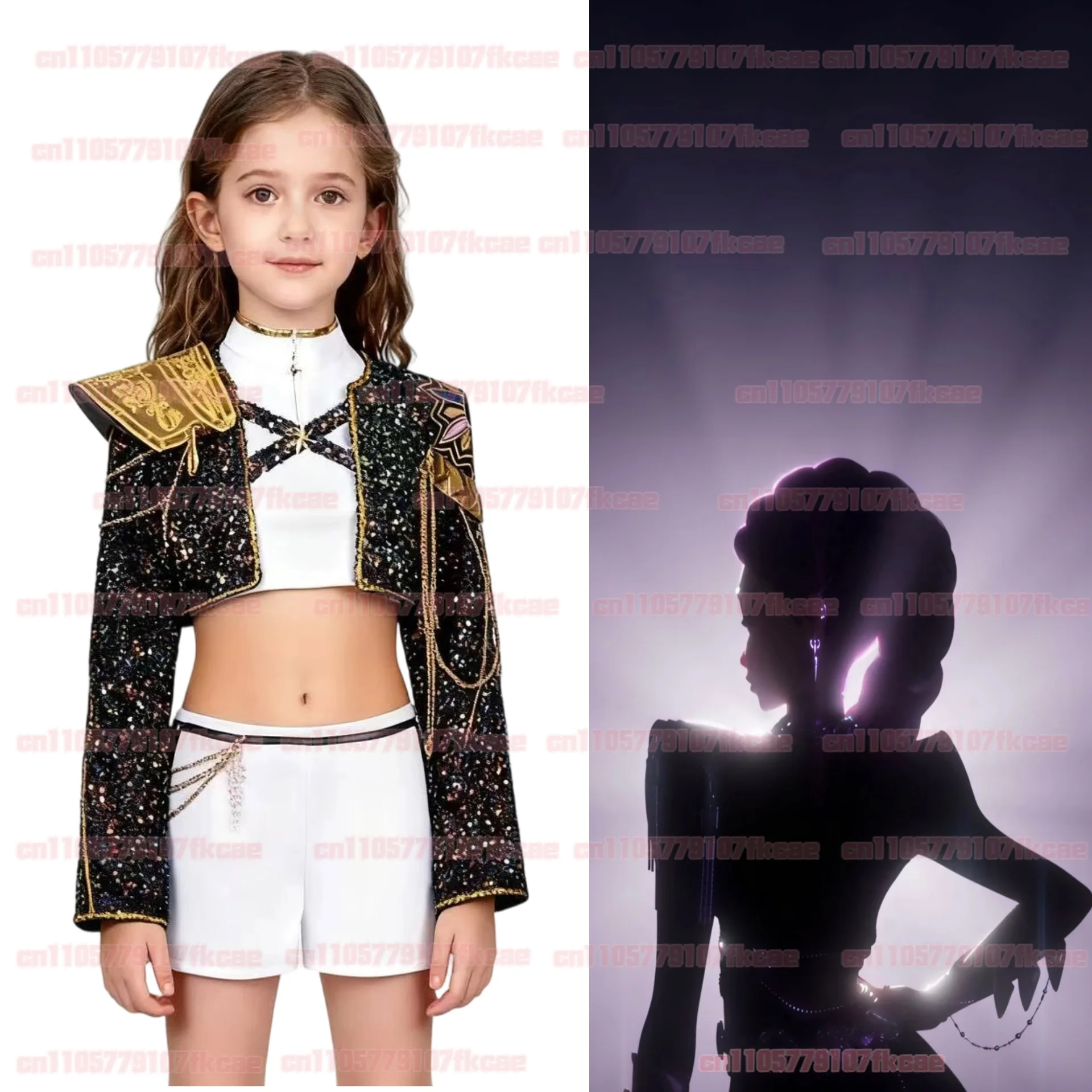 Anime Idol Kids Girls Kpop Demon Hunters Rumi Zoey Mira Cosplay Full Suit Set Costume Stage Performance Children Halloween Party