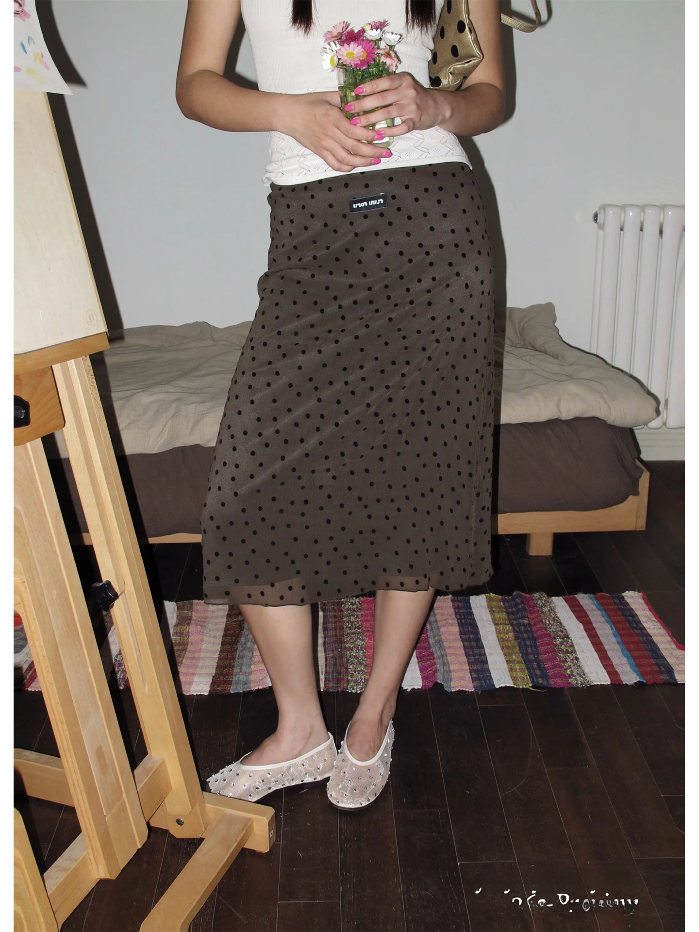 

Women's Gentle Style Double Layer Midi Skirt Removable Waist Elastic Polyester Fiber Straight Cut Loose Fit Spring Season