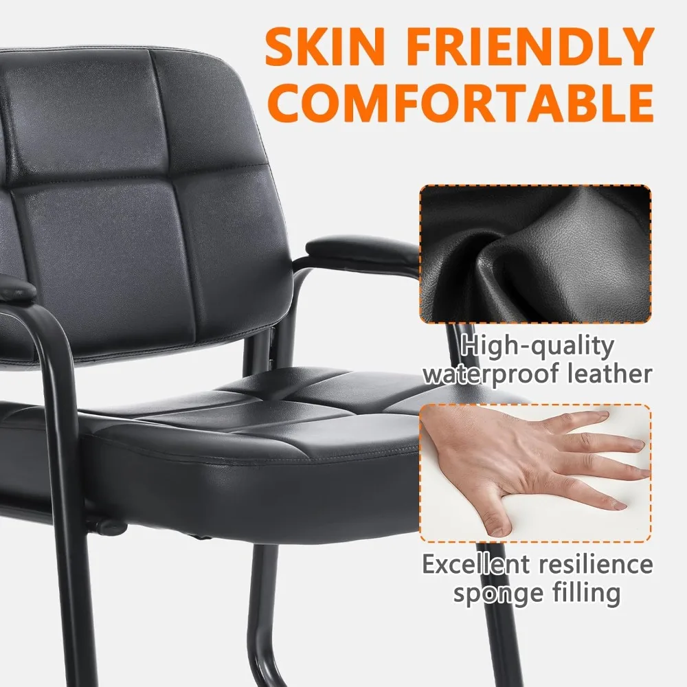 كرسي ضيوف كبير وطويل مع مسند ذراع مبطن بالجلد وقاعدة زلاجات لردهة الاستقبال في المكتب والكون #5