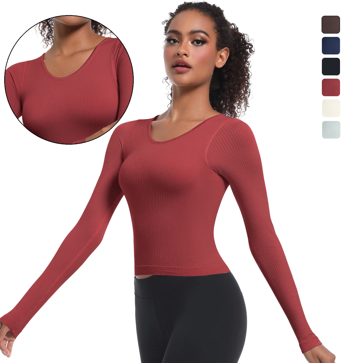 

Сплошной цвет, тонкие рубашки для бега для йоги, дышащие, быстросохнущие, с низким вырезом и длинными рукавами, летний эластичный спортивный топ для йоги