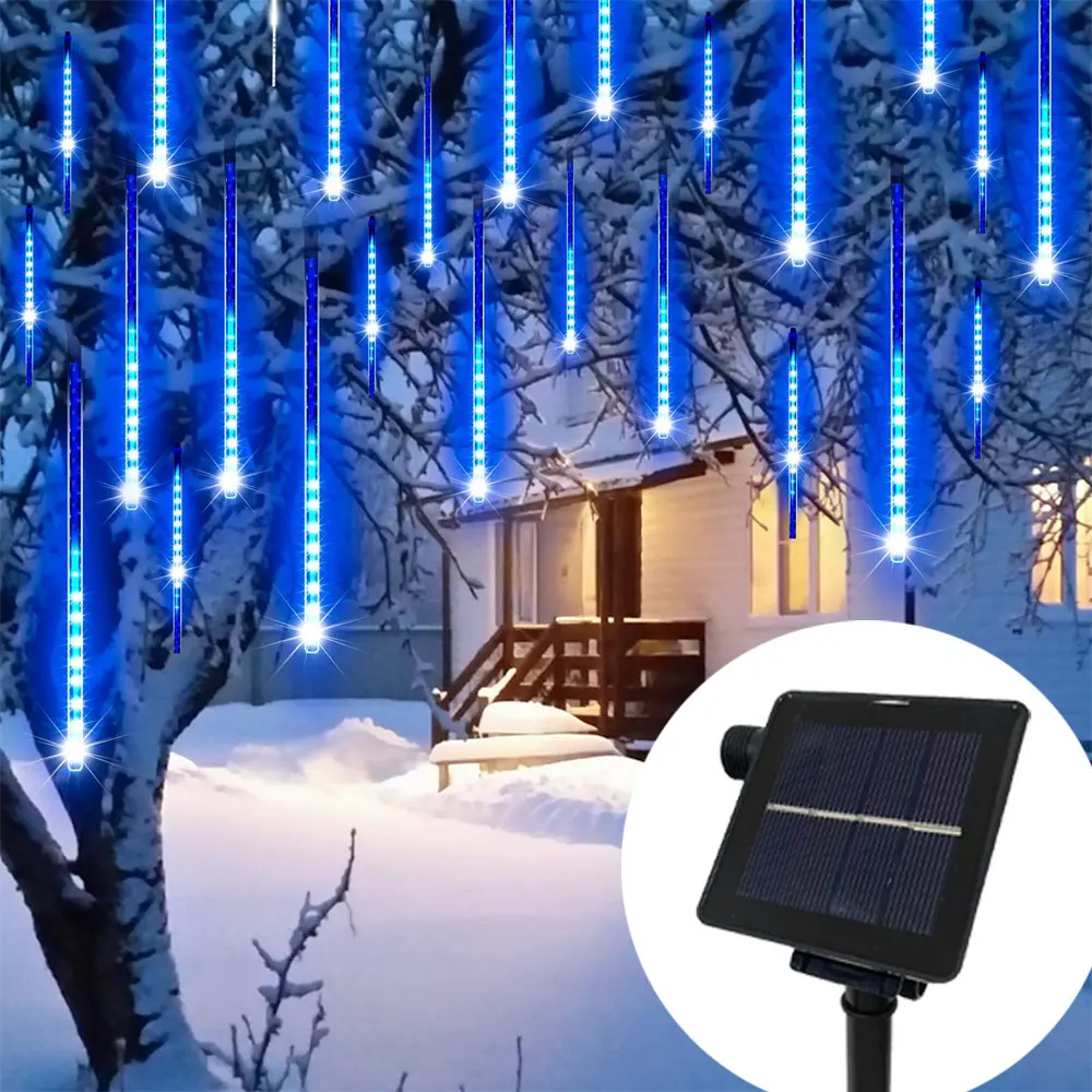 

30/50CM LED Meteor Shower Rain Lights Waterproof Falling Raindrop Fairy Solar String Light Christmas Holiday Party Patio Decor