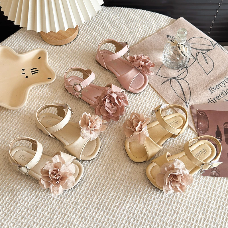 

Girls Sweet Flowers Sandals Open Toe Children Princess Shoes Soft Sole Non-slip Toddler Kids Flats Summer Sandals 2026 New