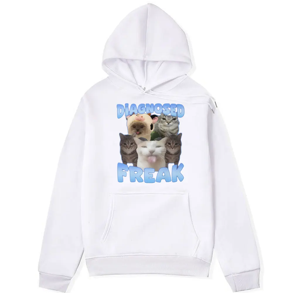 Diagnosed Freak Funny Watermelon Cat Meme Print Hoodie Male Aesthetic Oversized Sweatshirts Men Women Cartoon Fleece Pullover