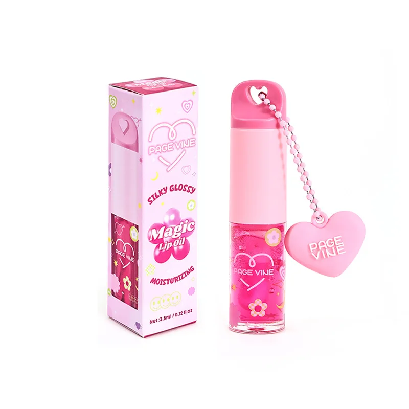 Thermo-changing Hydrating Lip Gloss with Heart Pendant, Popular Makeup Lip Oil