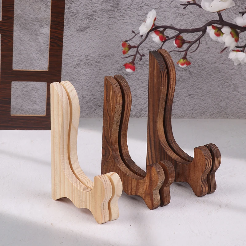 1Pc Retro Wood Easel Plate Storage Rack Plate Tea Cake Dish Display Stand Foldable Decorative Rack Home Kitchen Table Ornaments