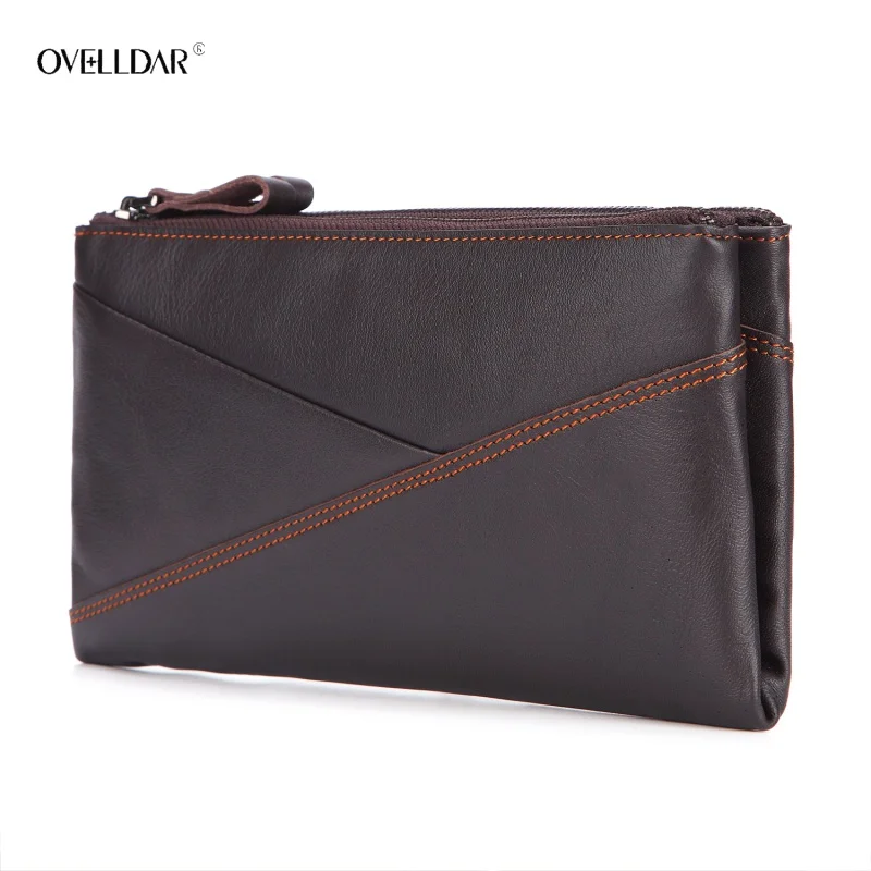 Brand Men's Wallet Business Vintage Cow Leather Women Wallet Long Leather Handbag Wallet For Man And Woman Oil Wax Zipper Bag