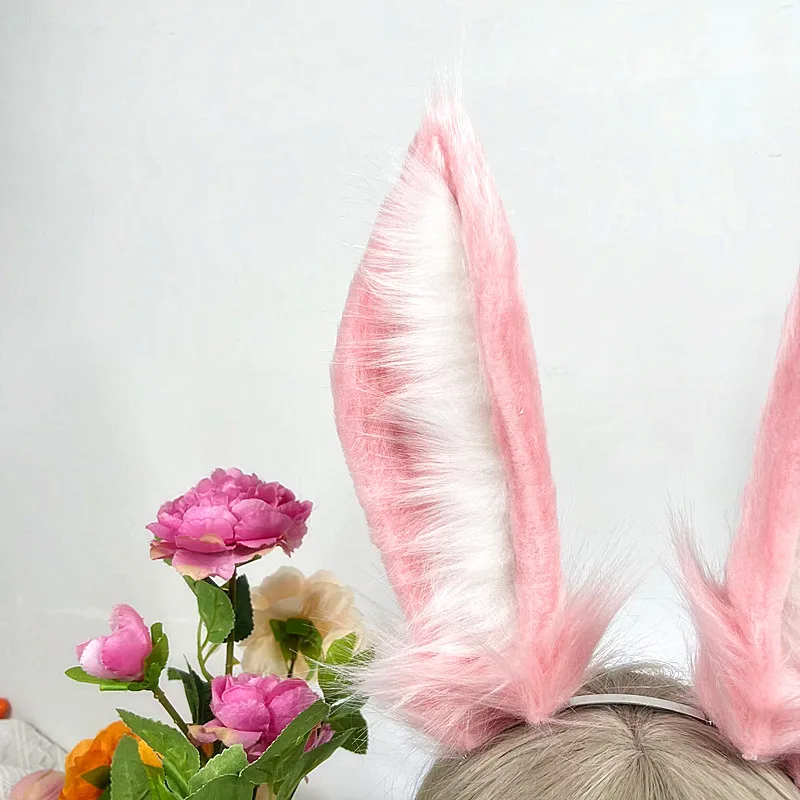 New Cosplay Prop pink Cat Rabbit Bunny Tail Ears For Game Party Costume Accessories Custom Halloween girl headwear clips Gifts