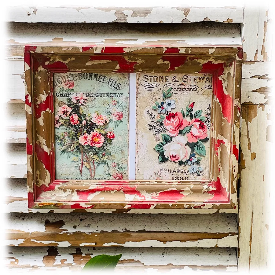 

Vintage Distressed Wooden Photo Frame: Handcrafted French-Style Décor - Tabletop or Wall Hanging - 7-inch - Flower Design - 8.7”