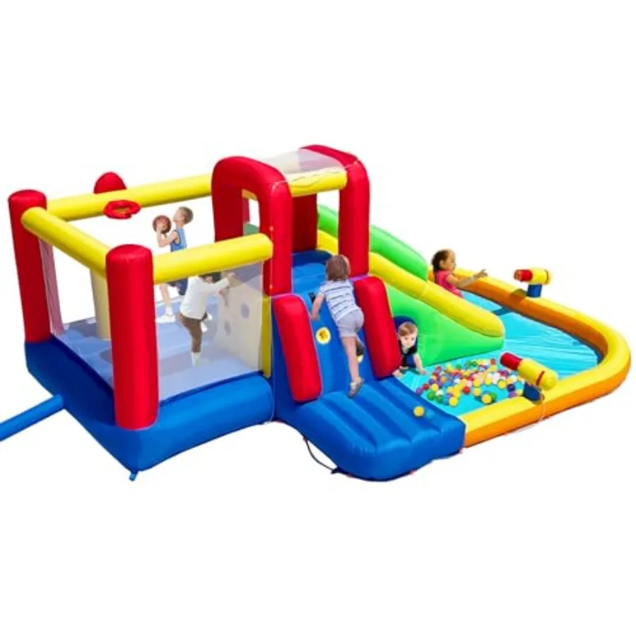 Tobogán acuático inflable Bounce House para parque acuático con piscina contra salpicaduras, doble cañón, 2 paredes trepadoras, obstáculos, salto Ca